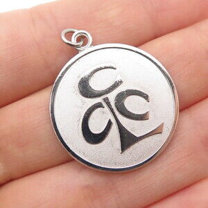 KENNEY 925 Sterling Silver Vintage Symbol Round Tag Charm Pendant